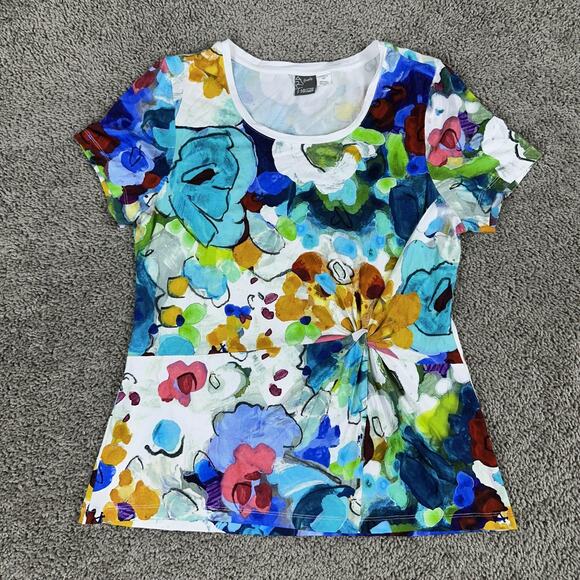 Dolcezza Shirt Womens Large Multicolor Abstract Floral Twist Front Simply Art - Picture 1 of 8